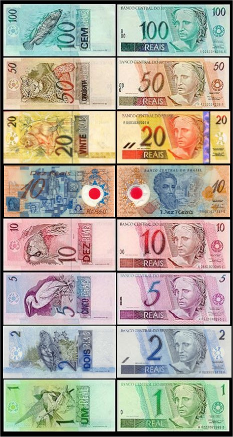 Brasilien Geldscheine Real Reais